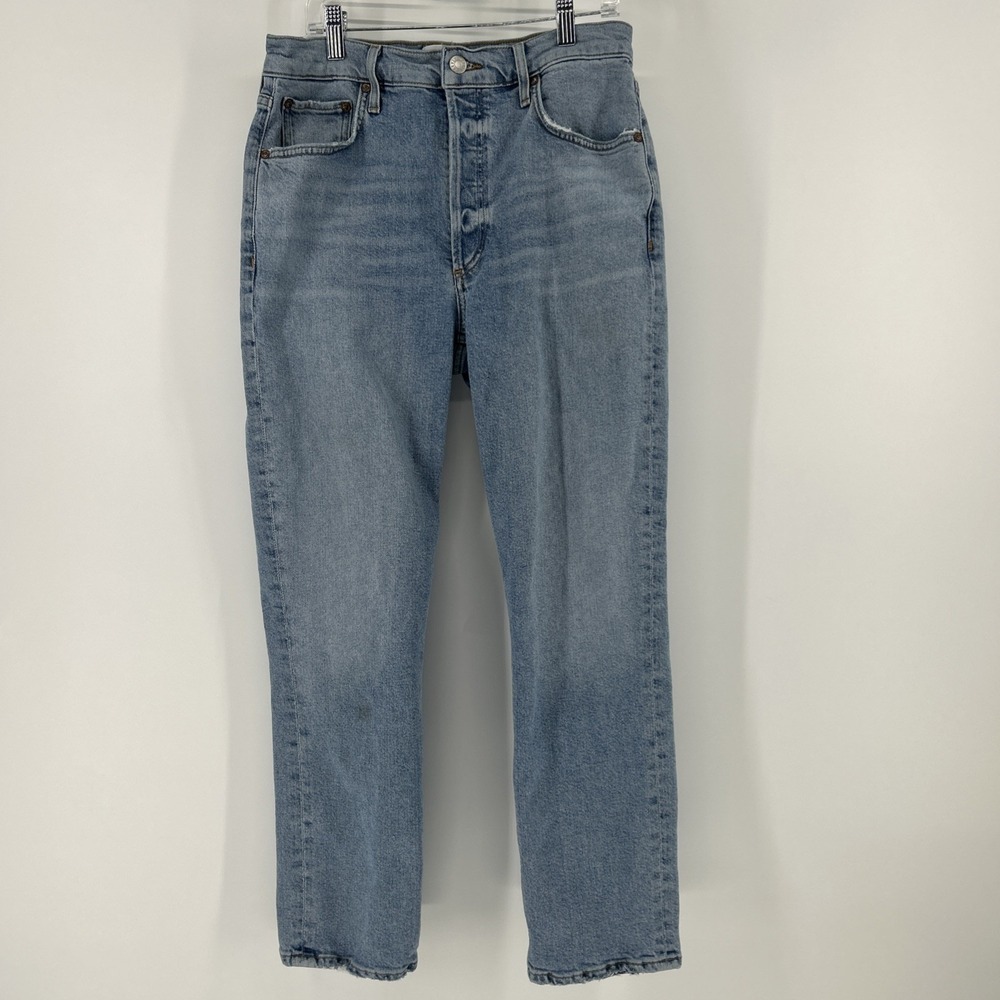 AGOLDE Jeans Women's 28  8 Blue Denim Mid Rise Stretch Button Fly Plain Pockets